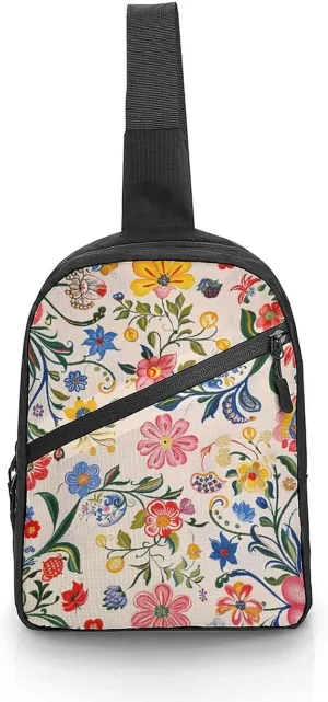 Sling Bag for Women Men Daypack Bright White Flowers Chest Bag Crossbody Backpack for Hiking Travel