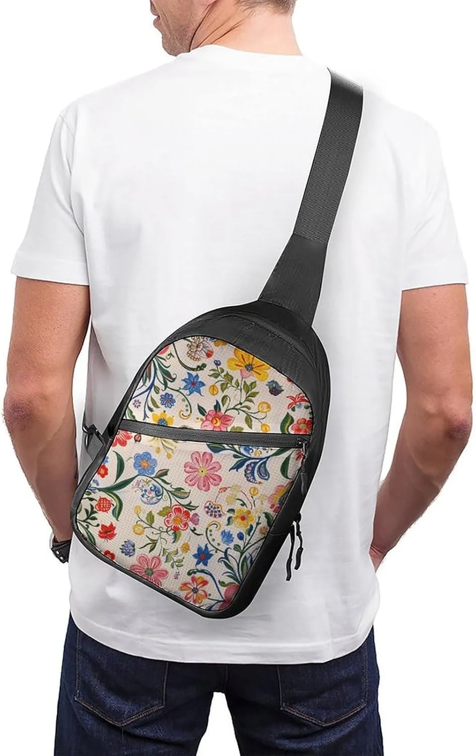 Sling Bag for Women Men Daypack Bright White Flowers Chest Bag Crossbody Backpack for Hiking Travel
