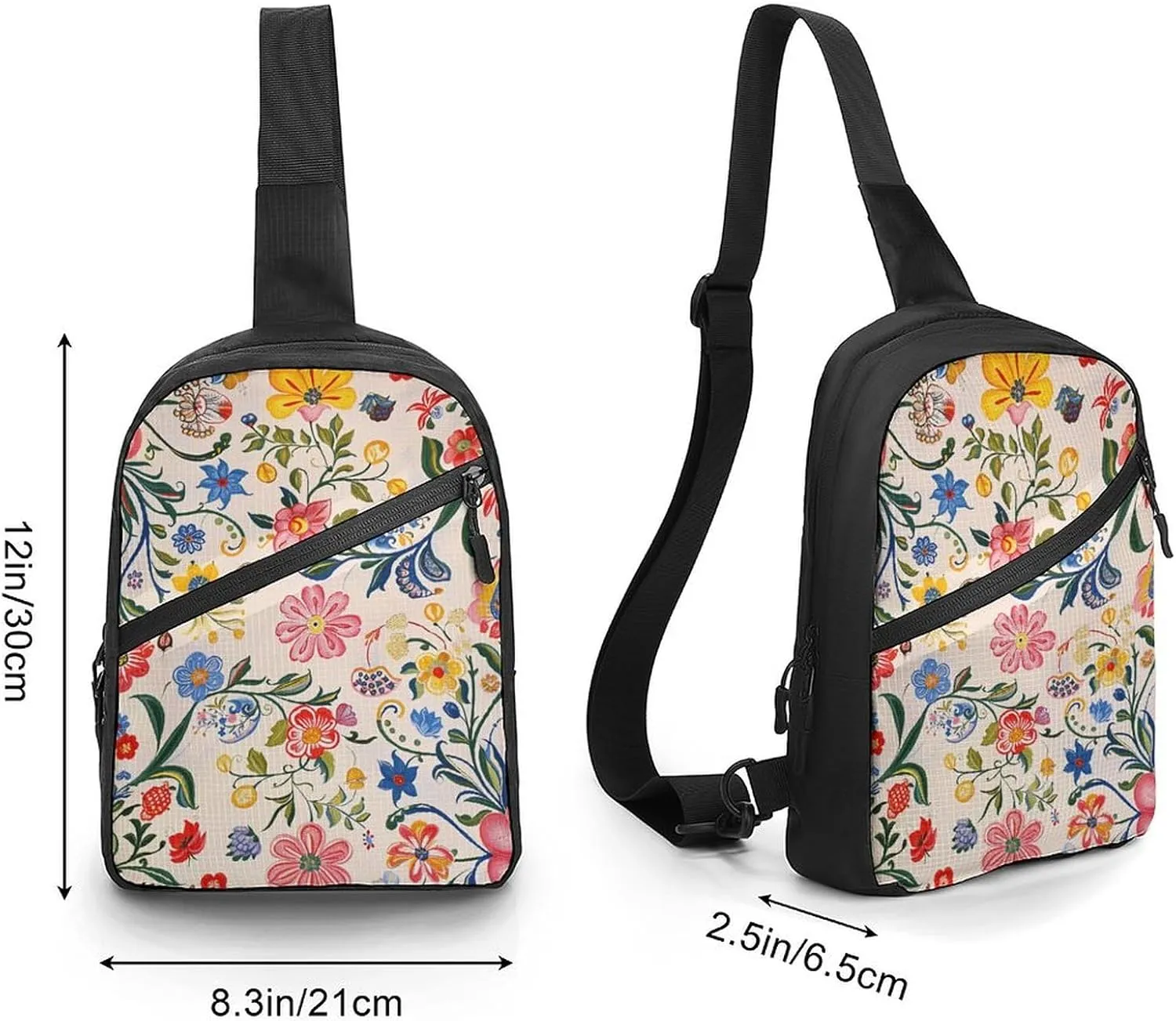 Sling Bag for Women Men Daypack Bright White Flowers Chest Bag Crossbody Backpack for Hiking Travel