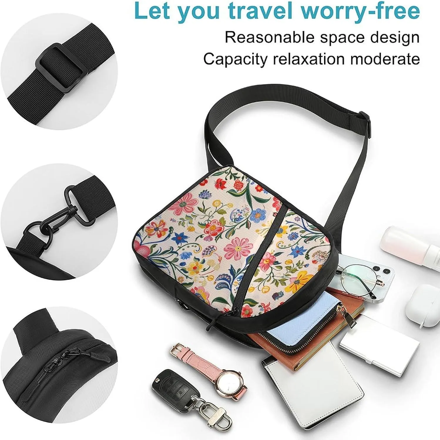 Sling Bag for Women Men Daypack Bright White Flowers Chest Bag Crossbody Backpack for Hiking Travel
