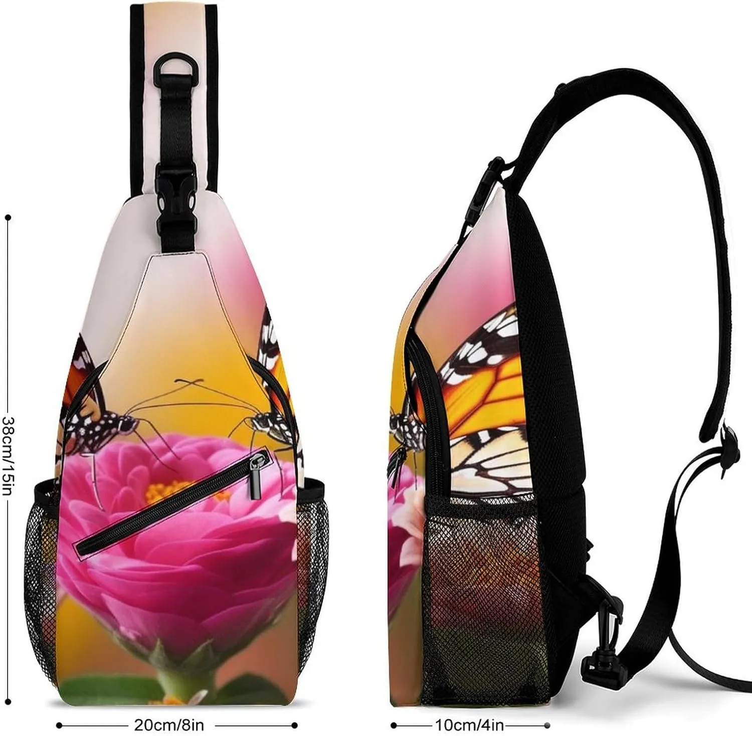 Sling Bag for Women Men Daypack Butterfly Kissing Flowers Chest Bag Crossbody Backpack for Hiking Travel