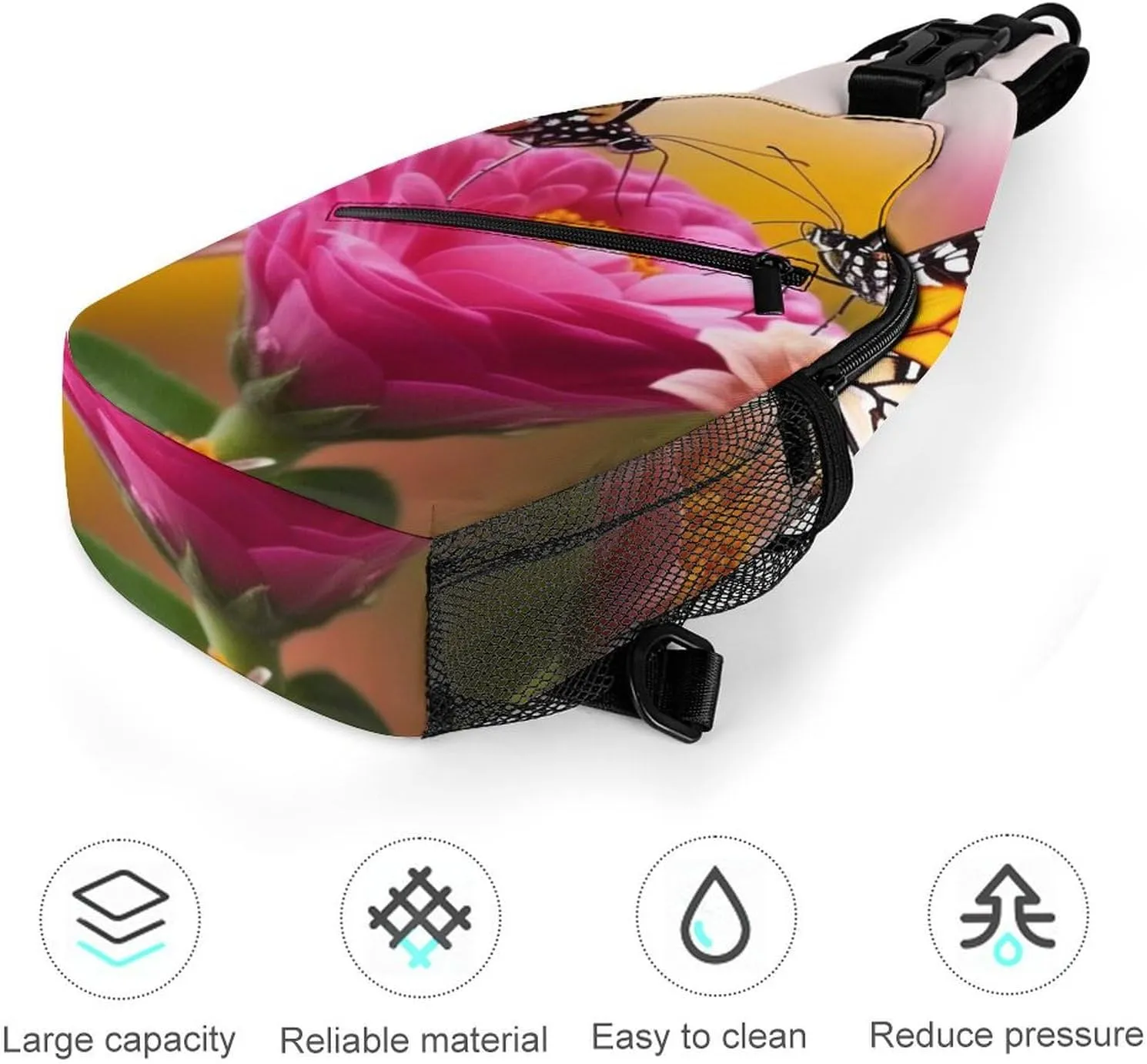 Sling Bag for Women Men Daypack Butterfly Kissing Flowers Chest Bag Crossbody Backpack for Hiking Travel