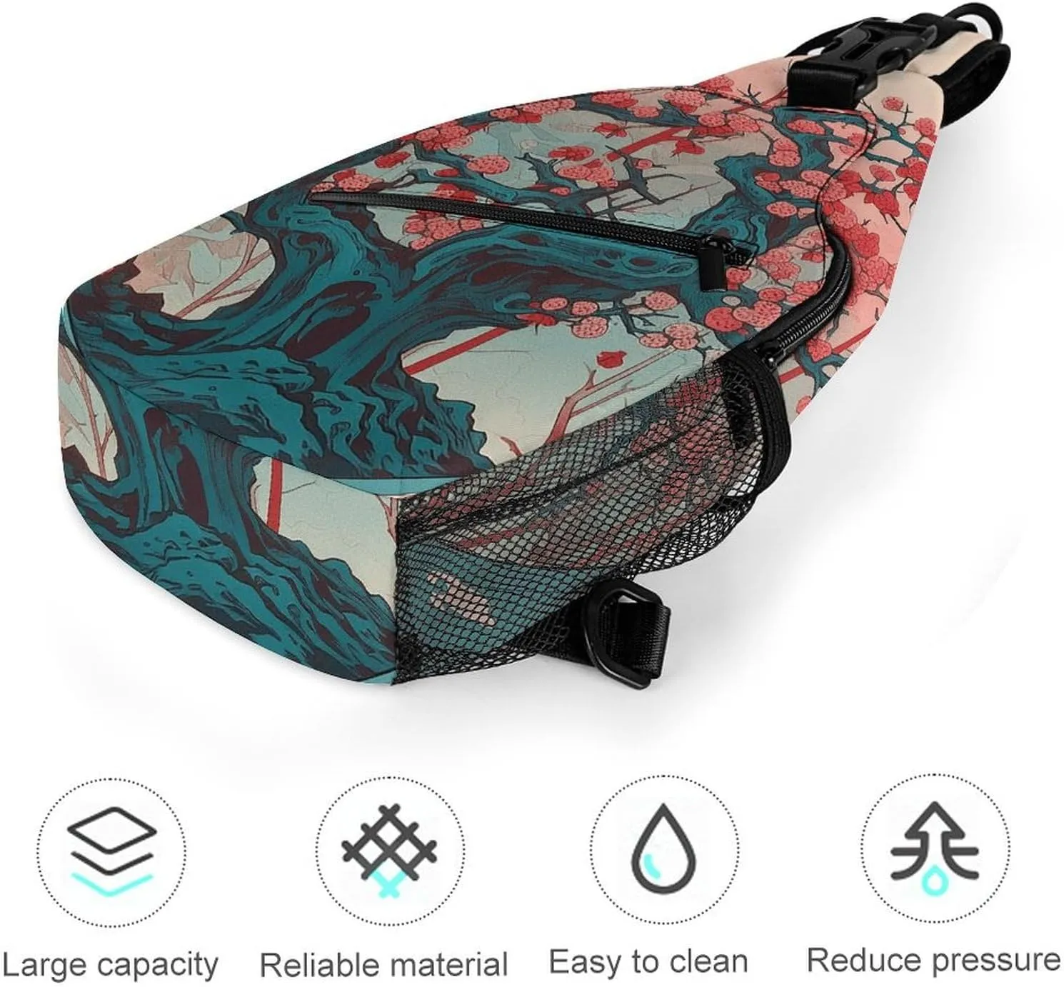 Sling Bag for Women Men Daypack Cherry Tree Pattern Chest Bag Crossbody Backpack for Hiking Travel