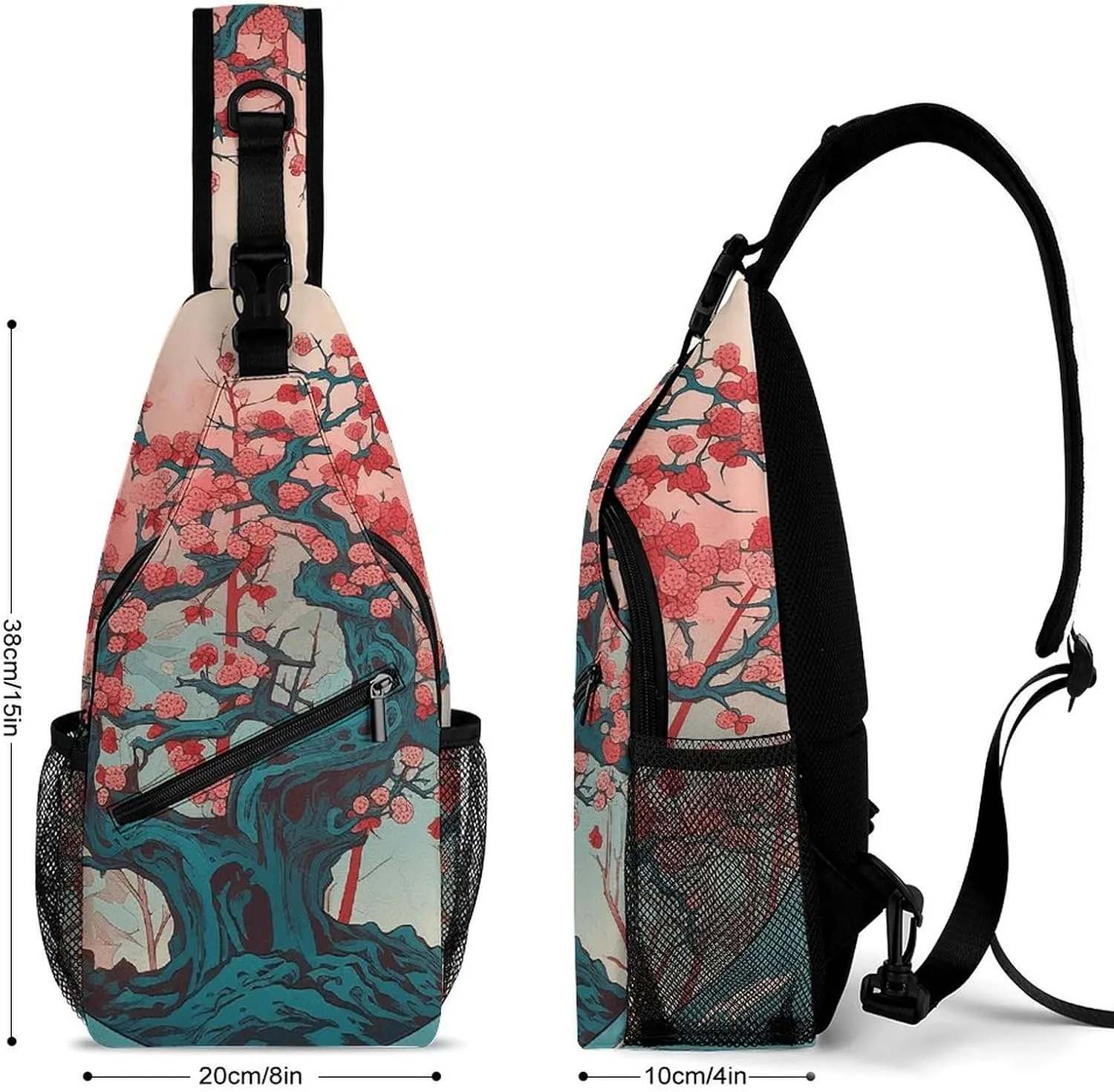 Sling Bag for Women Men Daypack Cherry Tree Pattern Chest Bag Crossbody Backpack for Hiking Travel