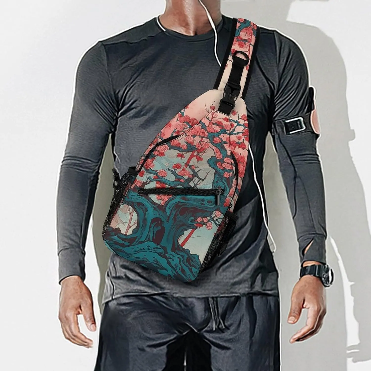 Sling Bag for Women Men Daypack Cherry Tree Pattern Chest Bag Crossbody Backpack for Hiking Travel
