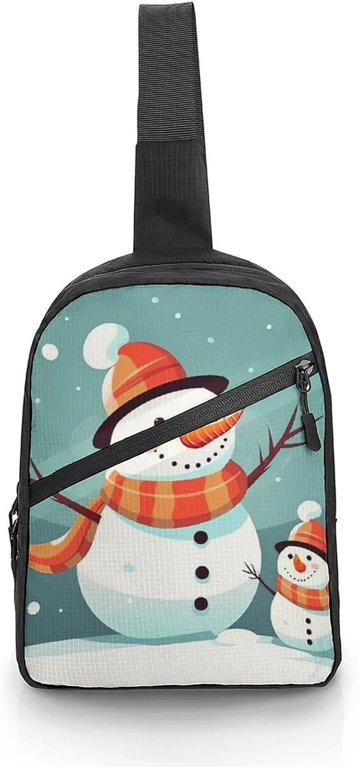 Sling Bag for Women Men Daypack Cute Christmas Snowman Chest Bag Crossbody Backpack for Hiking Travel