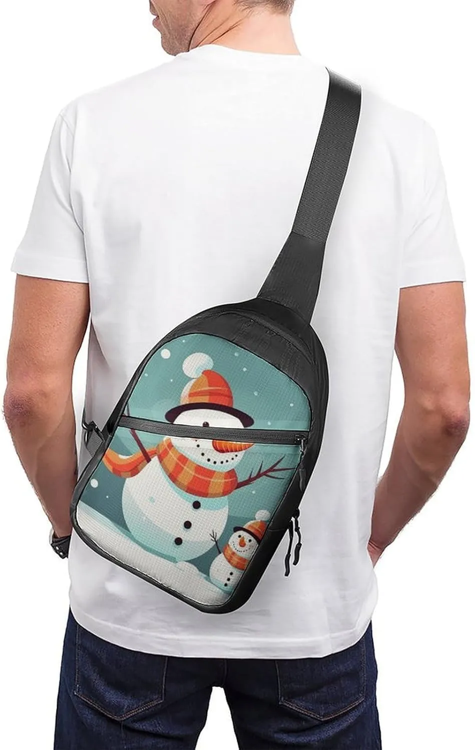 Sling Bag for Women Men Daypack Cute Christmas Snowman Chest Bag Crossbody Backpack for Hiking Travel