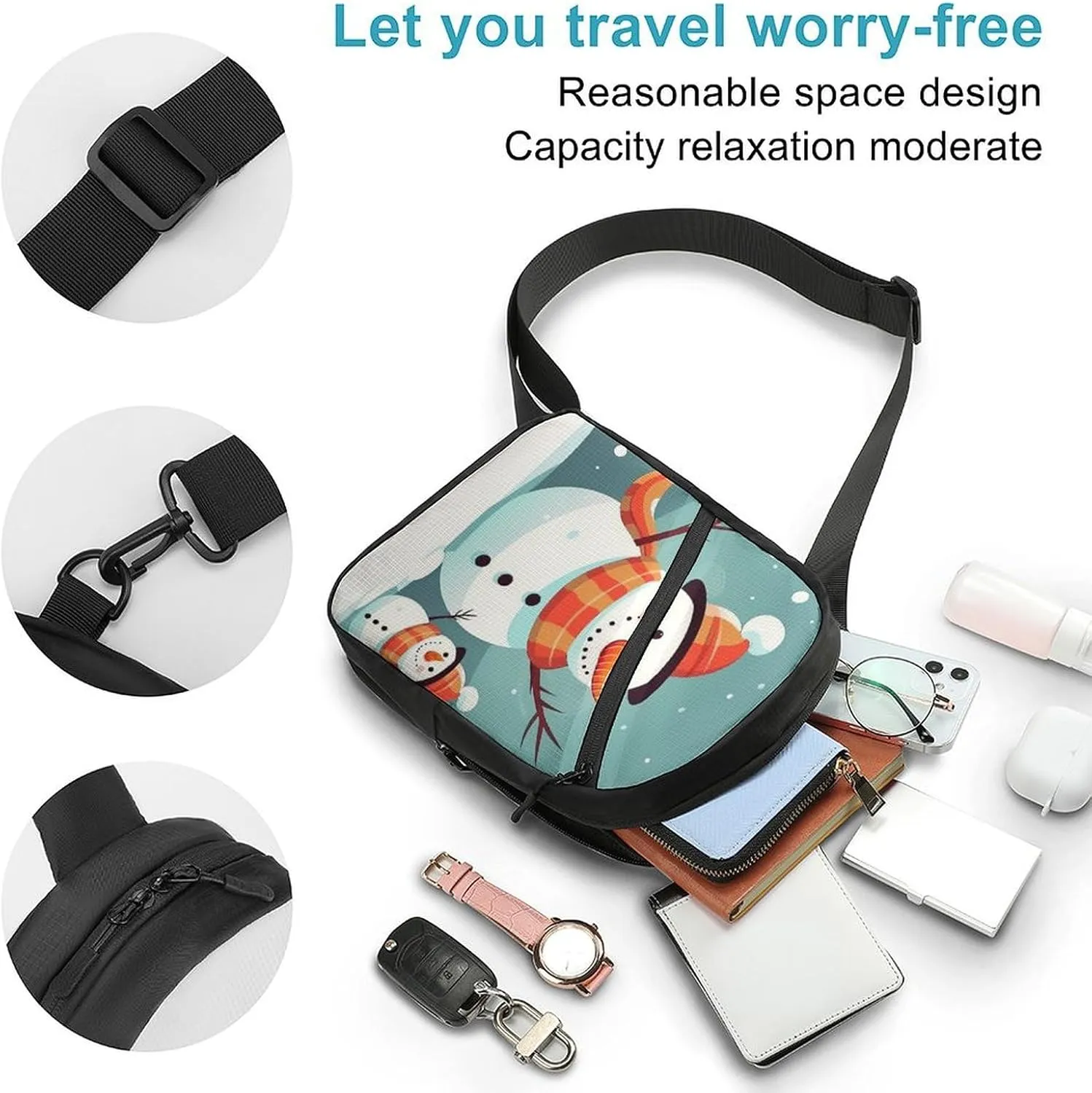 Sling Bag for Women Men Daypack Cute Christmas Snowman Chest Bag Crossbody Backpack for Hiking Travel