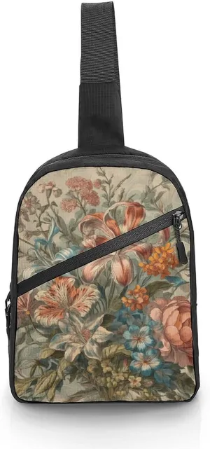 Sling Bag for Women Men Daypack Decorative Flowers Chest Bag Crossbody Backpack for Hiking Travel