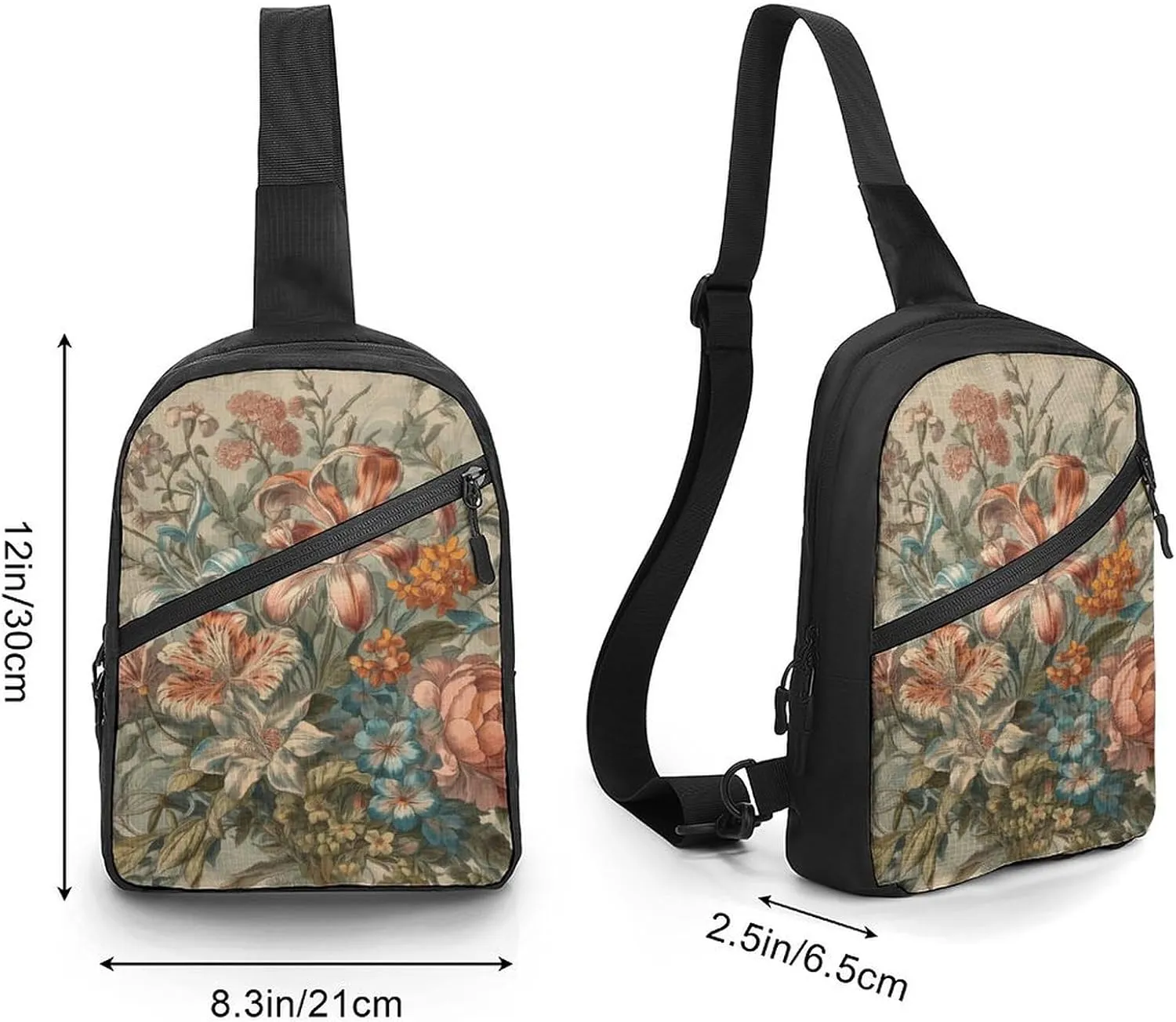 Sling Bag for Women Men Daypack Decorative Flowers Chest Bag Crossbody Backpack for Hiking Travel