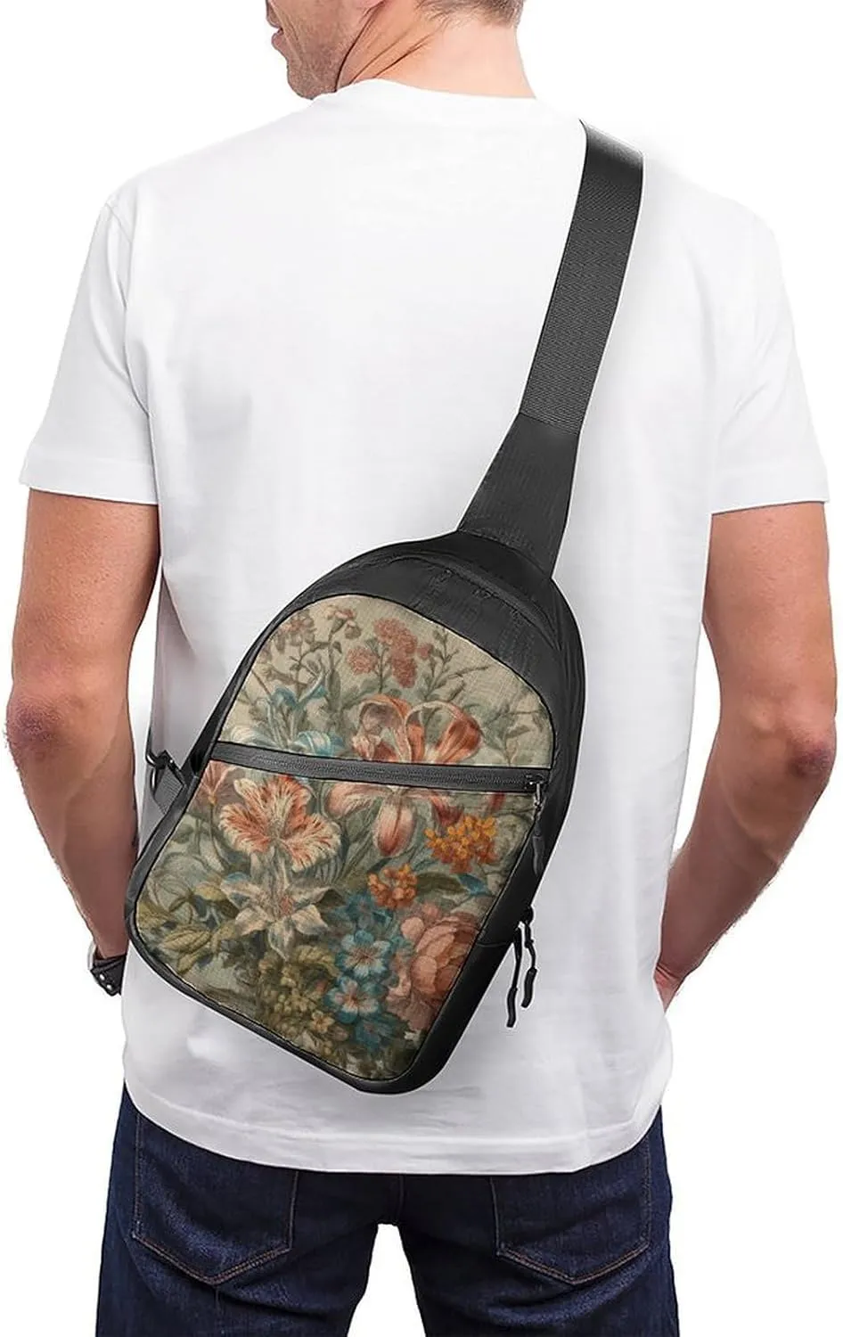 Sling Bag for Women Men Daypack Decorative Flowers Chest Bag Crossbody Backpack for Hiking Travel