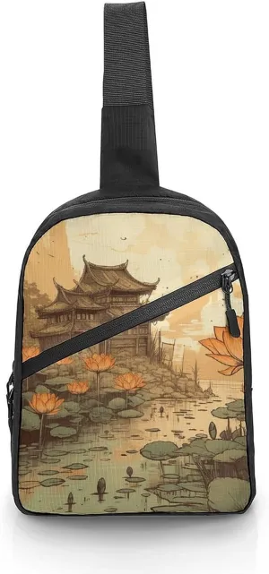 Sling Bag for Women Men Daypack Flowers And Architecture Chest Bag Crossbody Backpack for Hiking Travel