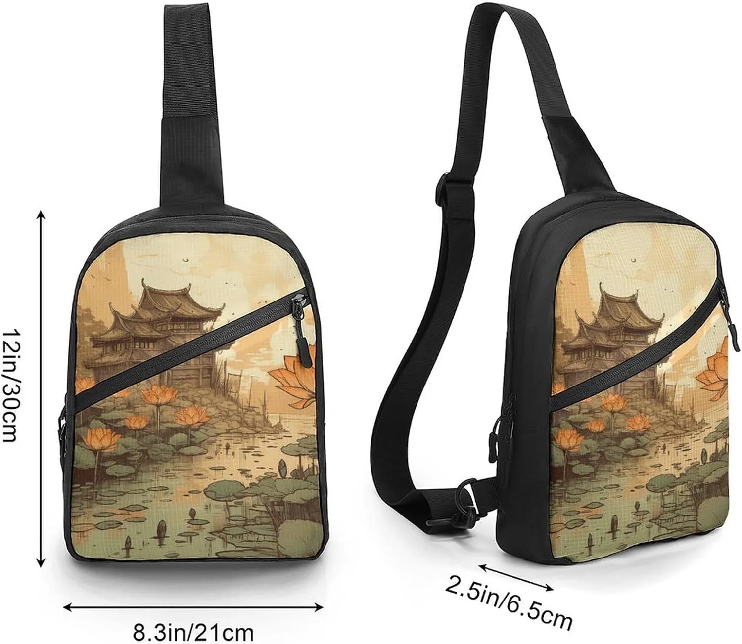 Sling Bag for Women Men Daypack Flowers And Architecture Chest Bag Crossbody Backpack for Hiking Travel