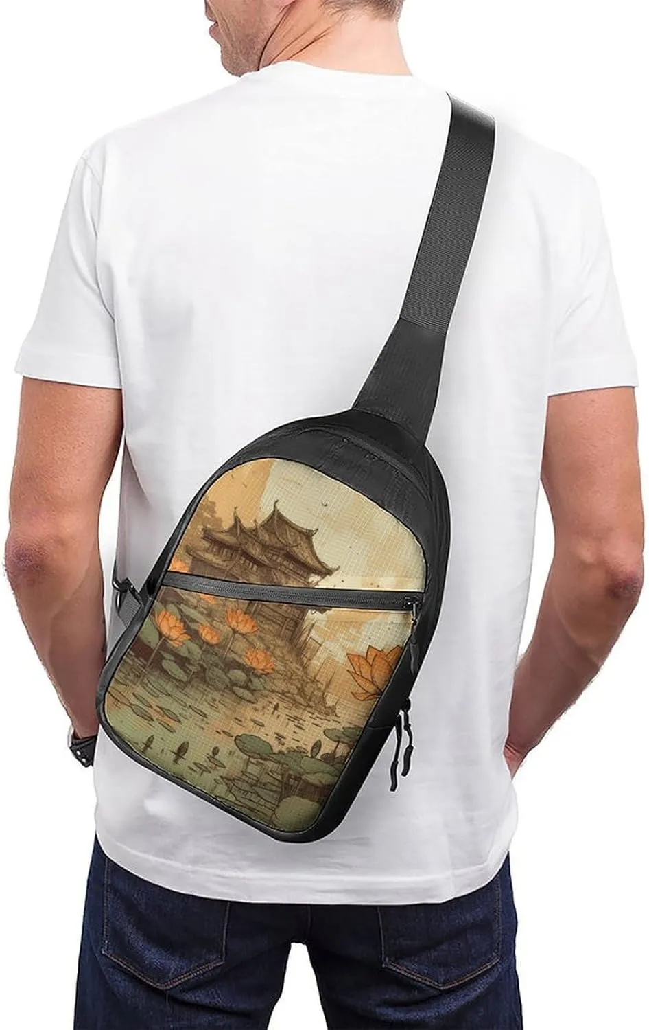 Sling Bag for Women Men Daypack Flowers And Architecture Chest Bag Crossbody Backpack for Hiking Travel