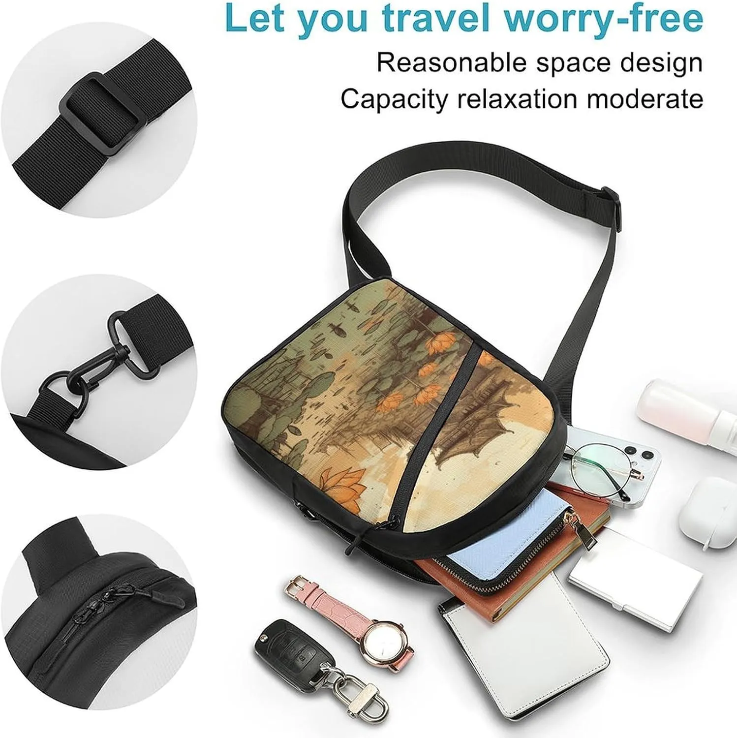 Sling Bag for Women Men Daypack Flowers And Architecture Chest Bag Crossbody Backpack for Hiking Travel