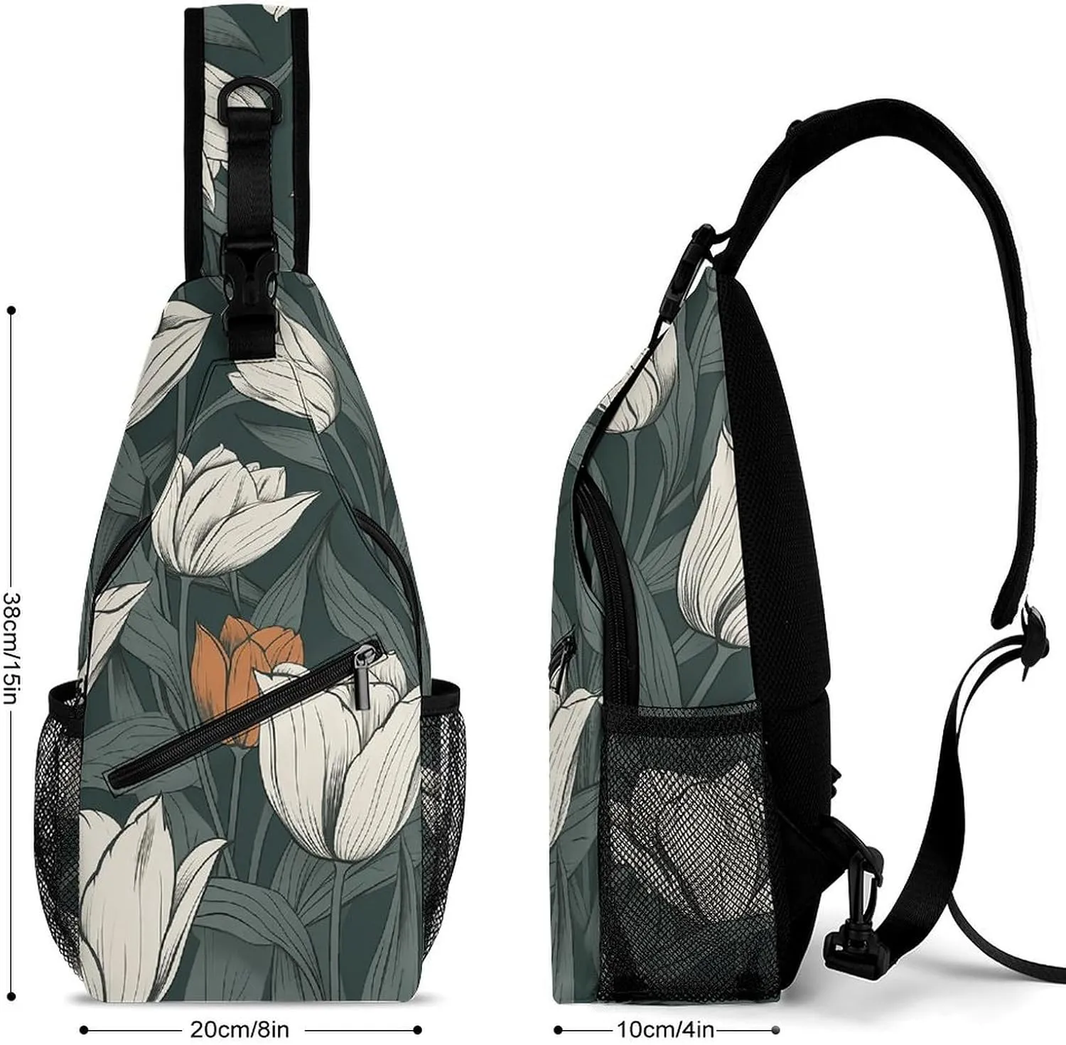 Sling Bag for Women Men Daypack Hand Drawn Flower Pattern Chest Bag Crossbody Backpack for Hiking Travel