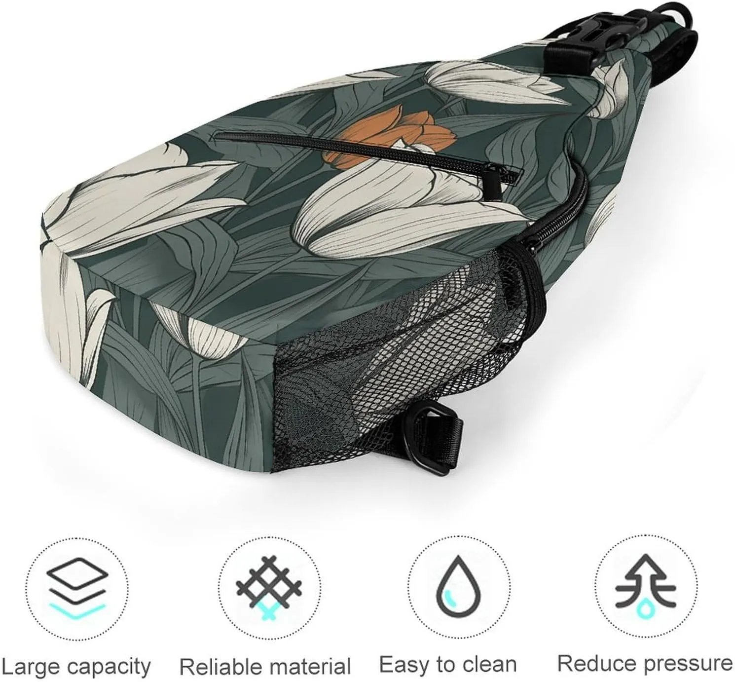 Sling Bag for Women Men Daypack Hand Drawn Flower Pattern Chest Bag Crossbody Backpack for Hiking Travel
