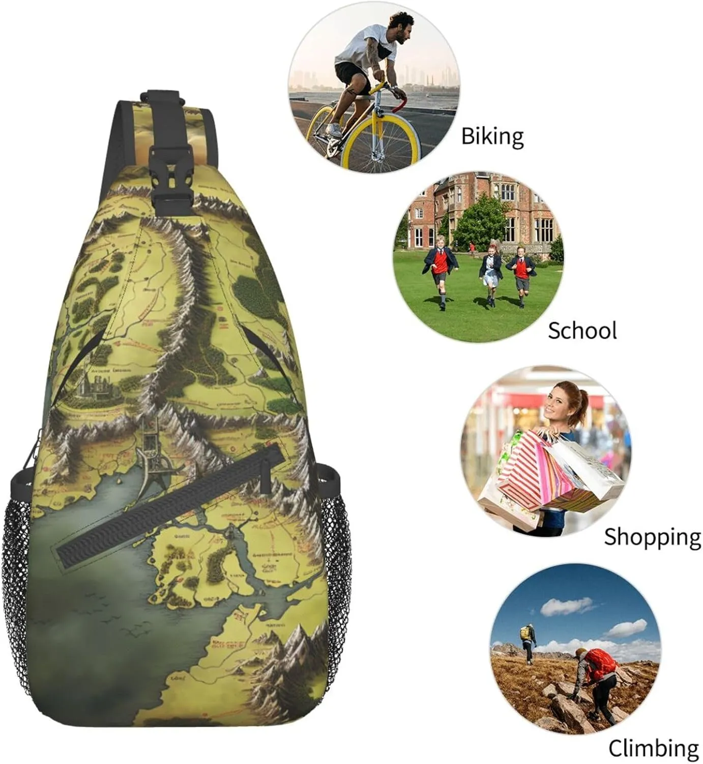 Sling Bag for Women Men Middle Earth Map Cross Chest Bag Diagonally Casual Fashion Travel Hiking Daypack