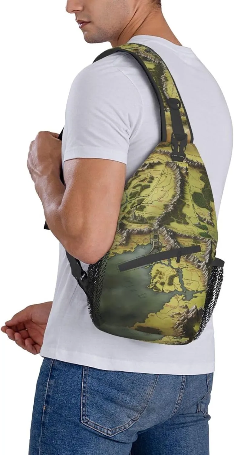 Sling Bag for Women Men Middle Earth Map Cross Chest Bag Diagonally Casual Fashion Travel Hiking Daypack