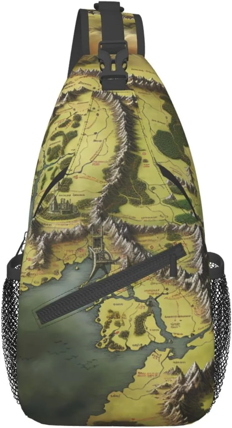 Sling Bag for Women Men Middle Earth Map Cross Chest Bag Diagonally Casual Fashion Travel Hiking Daypack