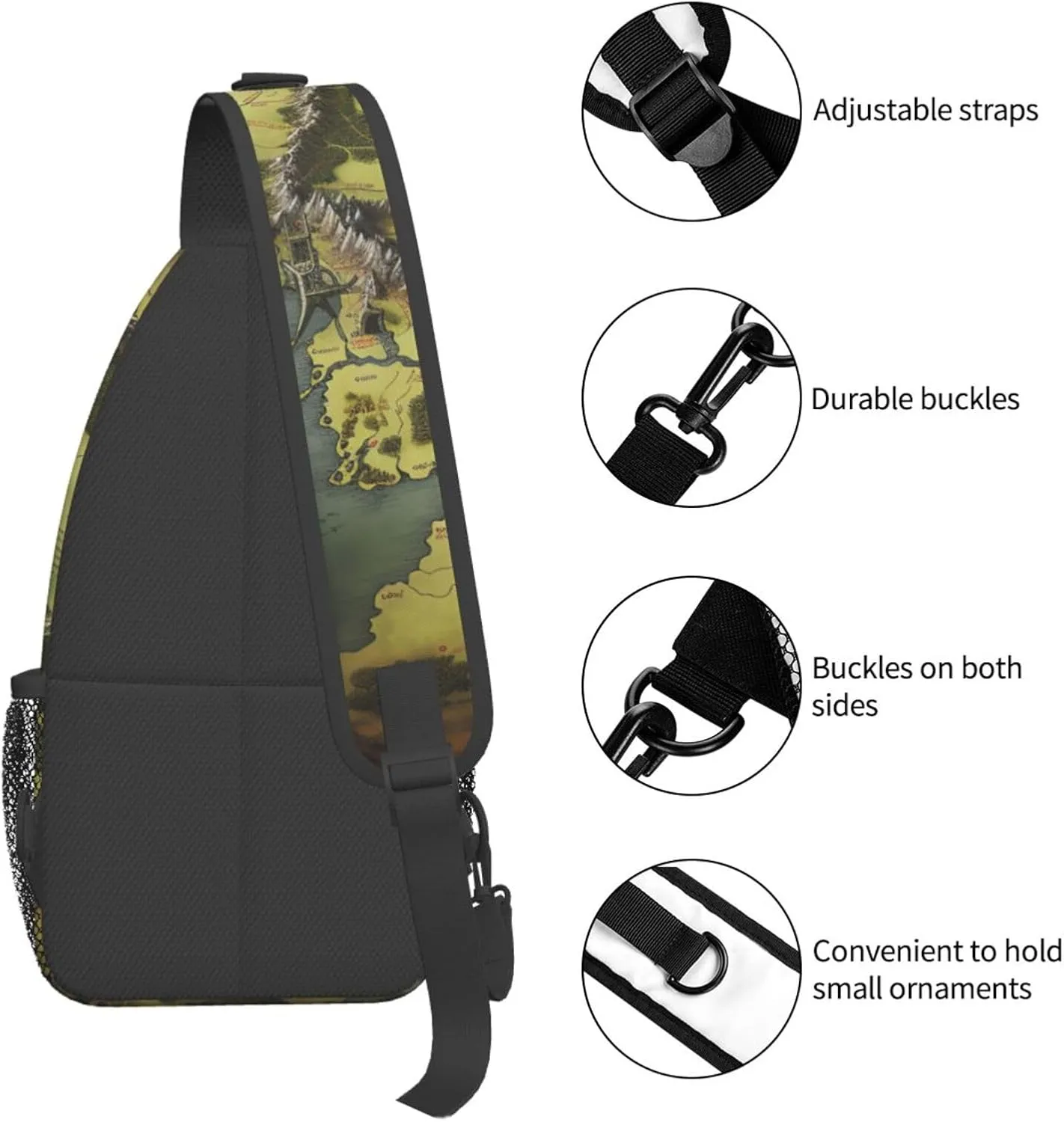 Sling Bag for Women Men Middle Earth Map Cross Chest Bag Diagonally Casual Fashion Travel Hiking Daypack