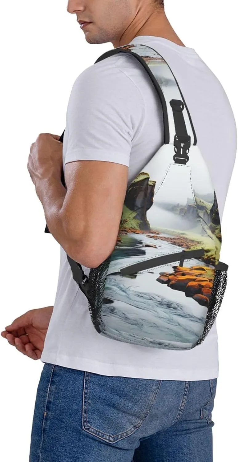 Sling Bag for Women Men Multicolor Nature Valley Rivers Cross Chest Bag Diagonally Casual Fashion Travel Hiking Daypack