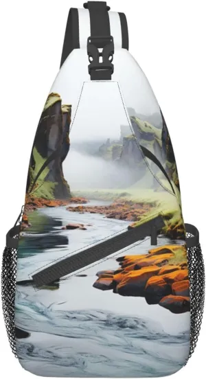 Sling Bag for Women Men Multicolor Nature Valley Rivers Cross Chest Bag Diagonally Casual Fashion Travel Hiking Daypack