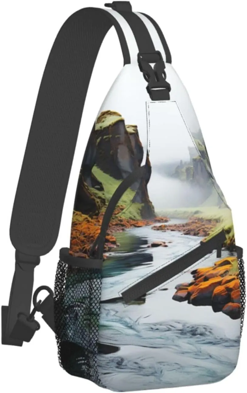 Sling Bag for Women Men Multicolor Nature Valley Rivers Cross Chest Bag Diagonally Casual Fashion Travel Hiking Daypack