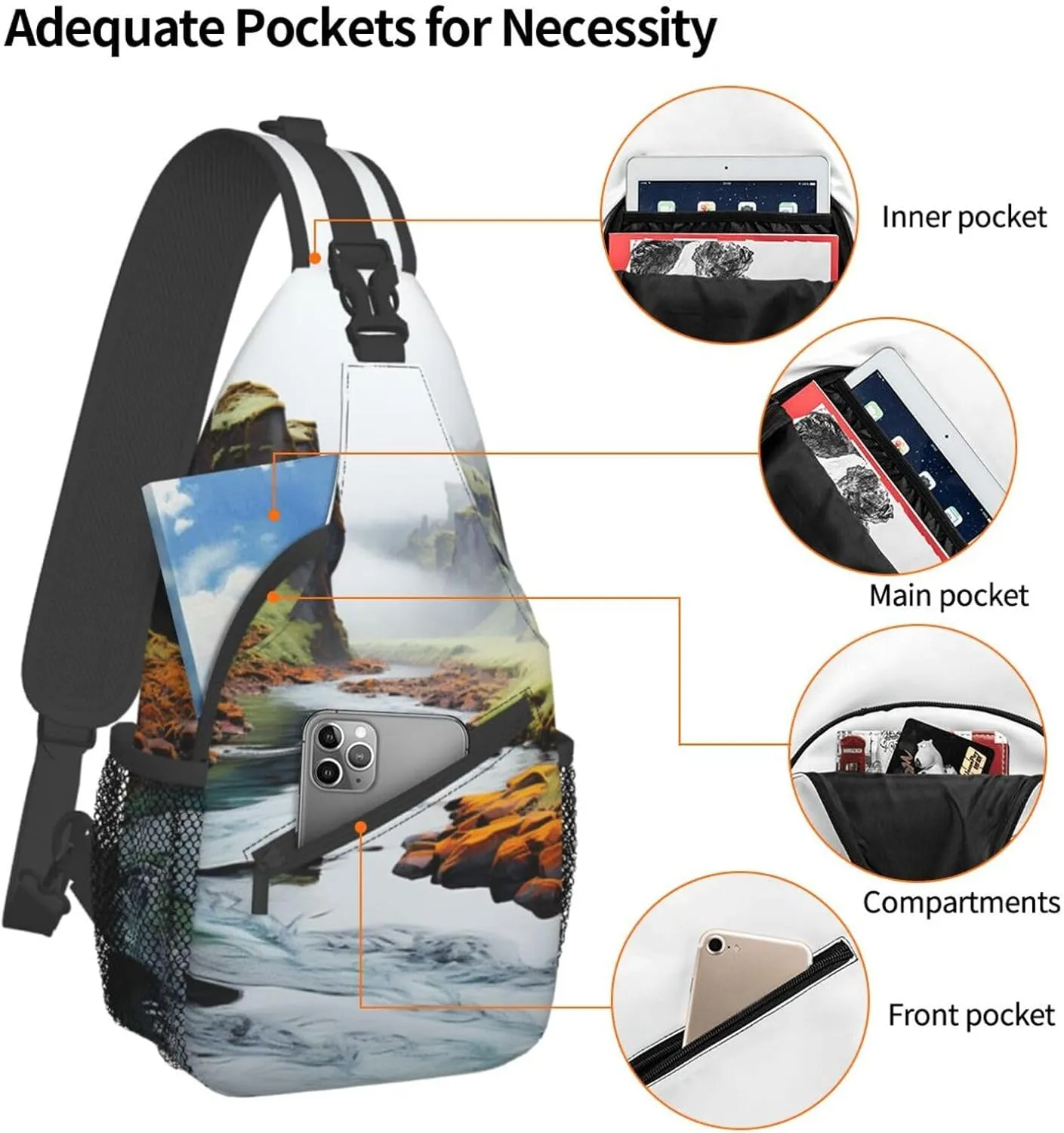 Sling Bag for Women Men Multicolor Nature Valley Rivers Cross Chest Bag Diagonally Casual Fashion Travel Hiking Daypack