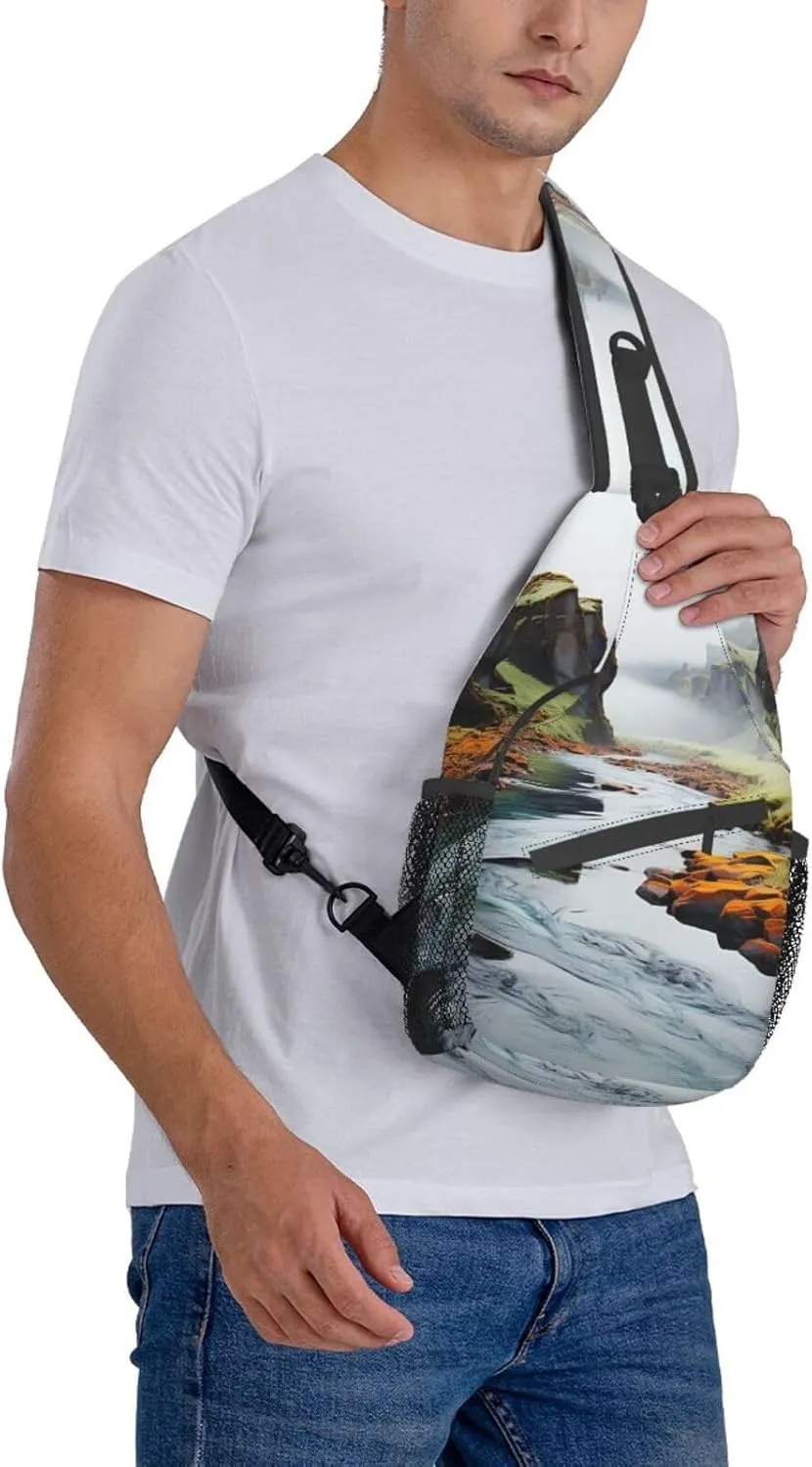 Sling Bag for Women Men Multicolor Nature Valley Rivers Cross Chest Bag Diagonally Casual Fashion Travel Hiking Daypack