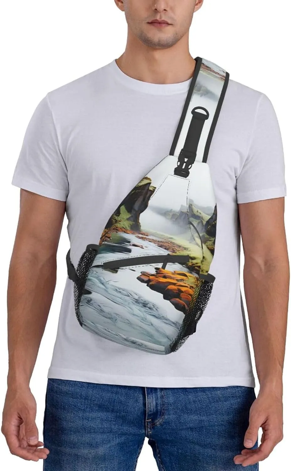 Sling Bag for Women Men Multicolor Nature Valley Rivers Cross Chest Bag Diagonally Casual Fashion Travel Hiking Daypack