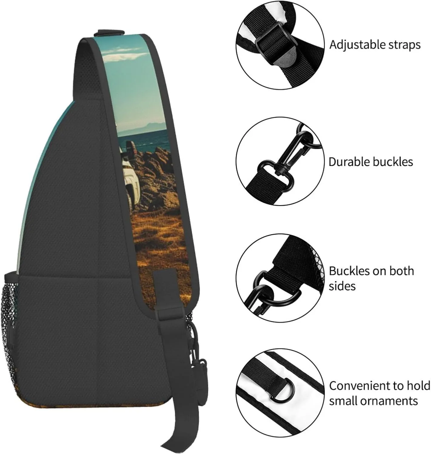 Sling Bag for Women Men Recreational vehicle on sea coast Cross Chest Bag Diagonally Casual Fashion Travel Hiking Daypack