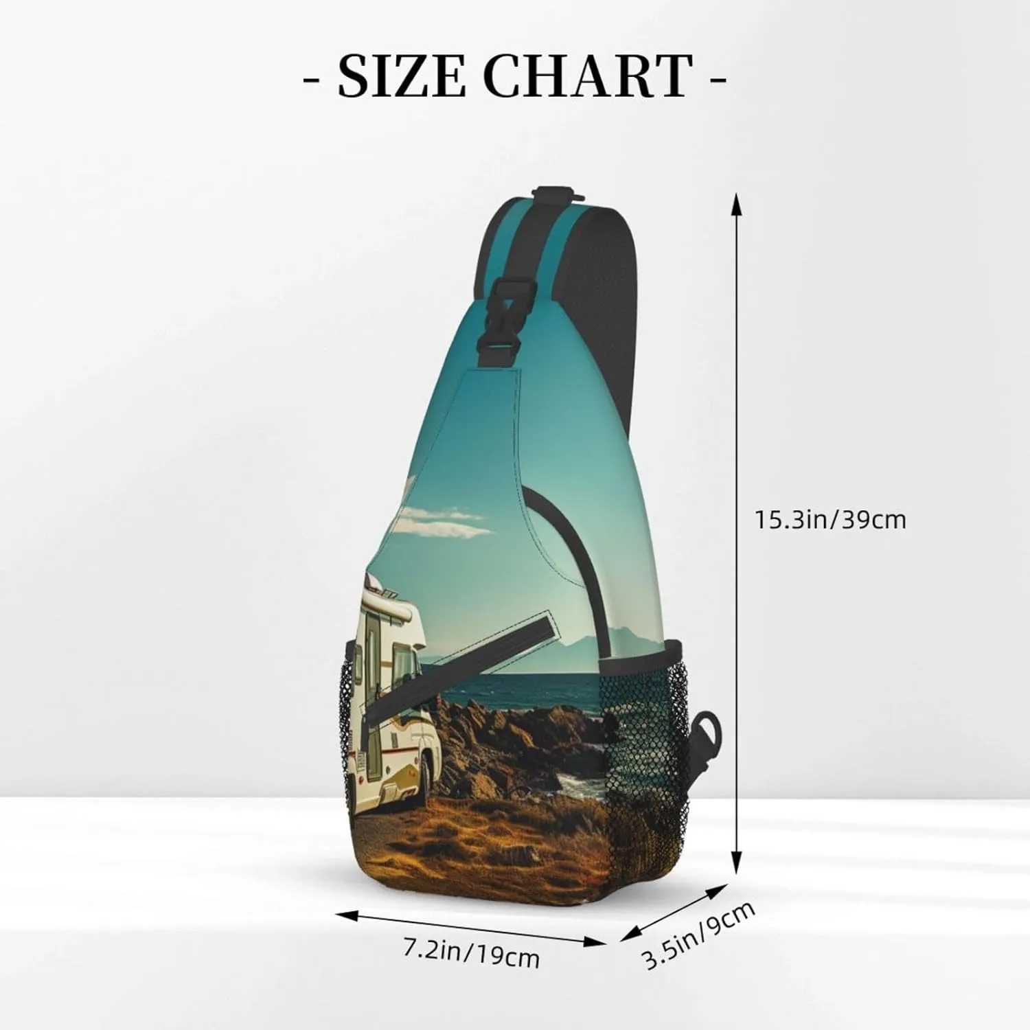 Sling Bag for Women Men Recreational vehicle on sea coast Cross Chest Bag Diagonally Casual Fashion Travel Hiking Daypack