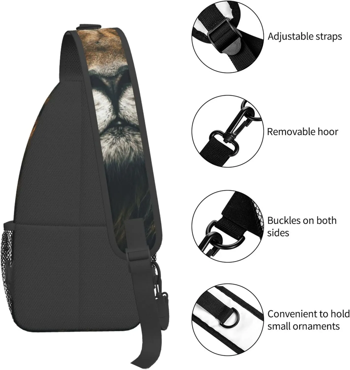 Sling Bag Lion Print Crossbody Chest Backpack for Men and Women, Lightweight 3D Animal Design Crossbody Backpack Travel Hiking Gym Daypack Shoulder Bag for Cycling