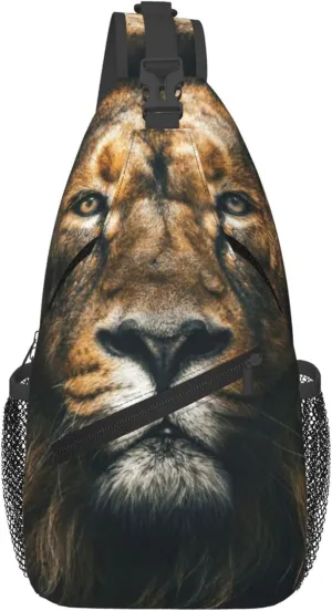 Sling Bag Lion Print Crossbody Chest Backpack for Men and Women, Lightweight 3D Animal Design Crossbody Backpack Travel Hiking Gym Daypack Shoulder Bag for Cycling