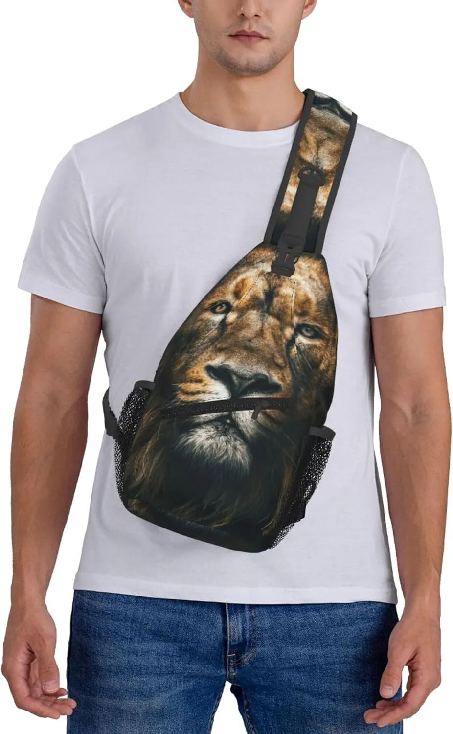 Sling Bag Lion Print Crossbody Chest Backpack for Men and Women, Lightweight 3D Animal Design Crossbody Backpack Travel Hiking Gym Daypack Shoulder Bag for Cycling