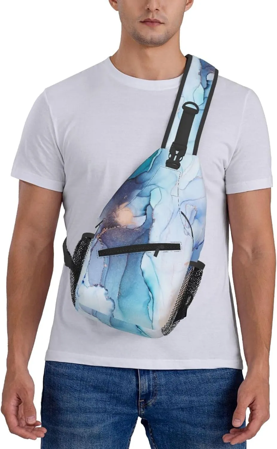 Sling Bag Marble Print Crossbody Chest Backpack for Men and Women Lightweight Travel Hiking Gym Daypack Shoulder Bag for Cycling