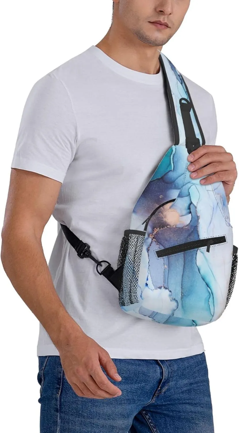Sling Bag Marble Print Crossbody Chest Backpack for Men and Women Lightweight Travel Hiking Gym Daypack Shoulder Bag for Cycling