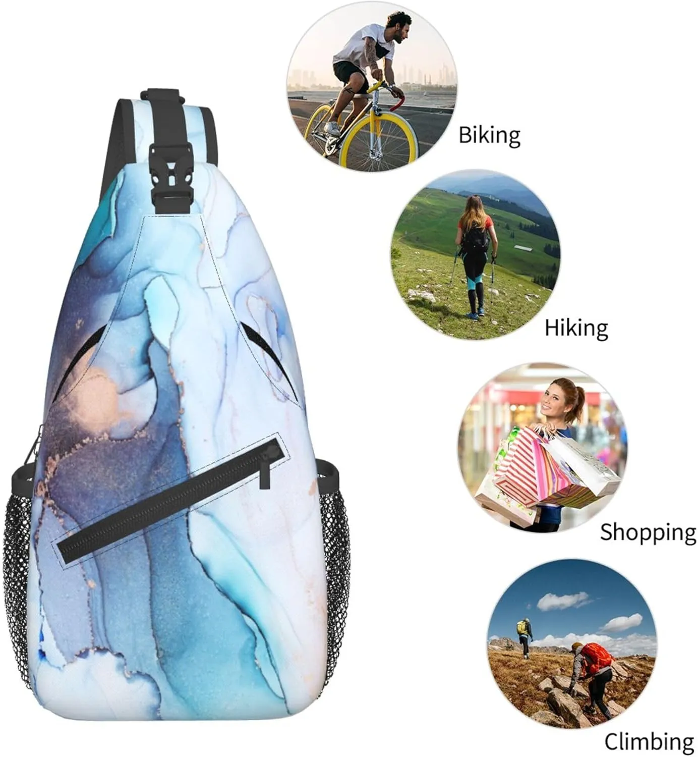 Sling Bag Marble Print Crossbody Chest Backpack for Men and Women Lightweight Travel Hiking Gym Daypack Shoulder Bag for Cycling