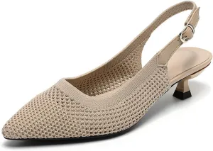 Slingback for Women's Closed Pointed Toe Kitten Heels with Ankle Strap Knitted Dress Pumps Knit Heels For Women