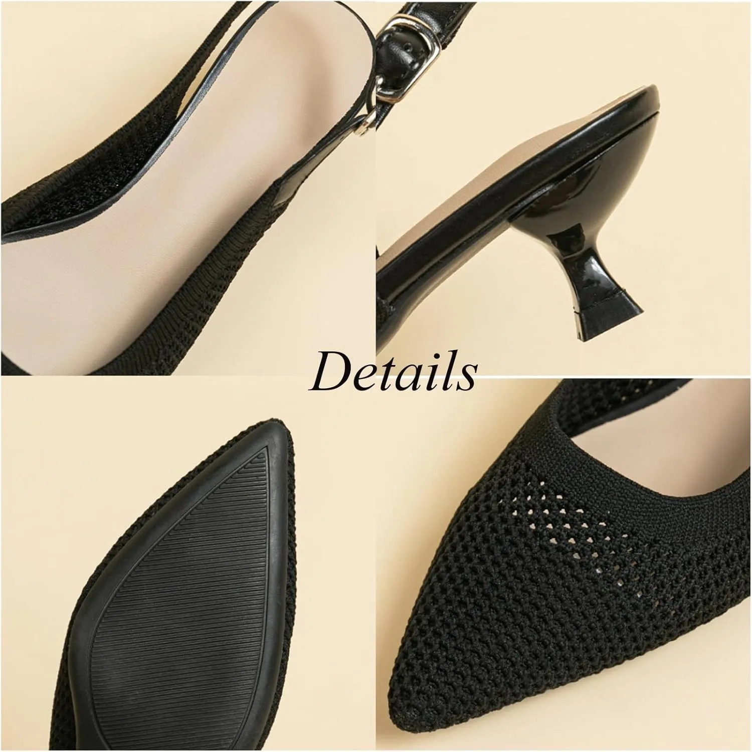 Slingback for Women's Closed Pointed Toe Kitten Heels with Ankle Strap Knitted Dress Pumps Knit Heels For Women