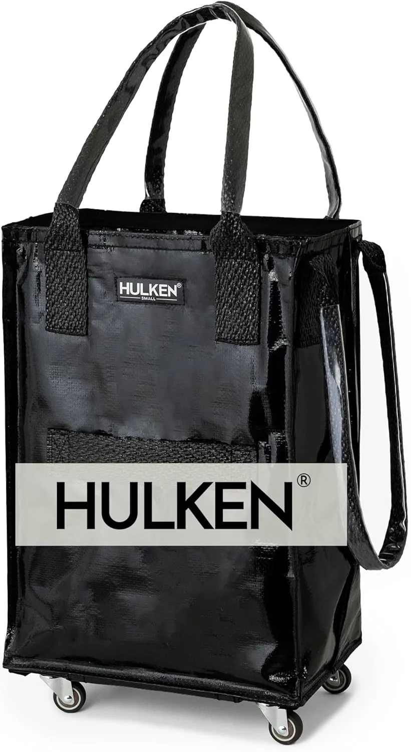 (Small, Black) Reusable Grocery Bag On Wheels, Shopping Trolley, Rolling Tote, Zipper Closure, Lightweight, Carries Up to 66 lb, Folds Flat