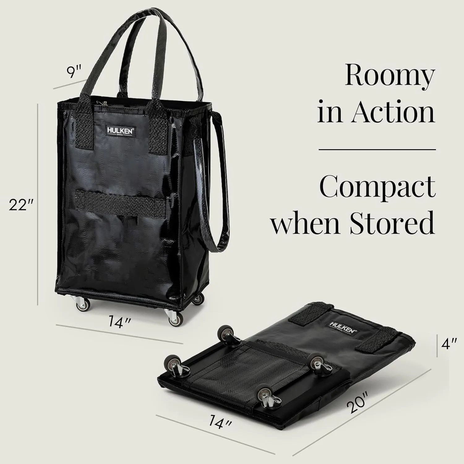 (Small, Black) Reusable Grocery Bag On Wheels, Shopping Trolley, Rolling Tote, Zipper Closure, Lightweight, Carries Up to 66 lb, Folds Flat