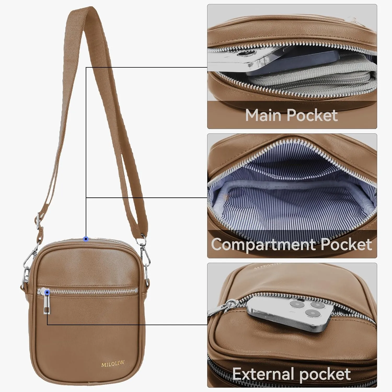 Small Crossbody bag for men shoulder bag mens purse satchel Pu leather messenger bag