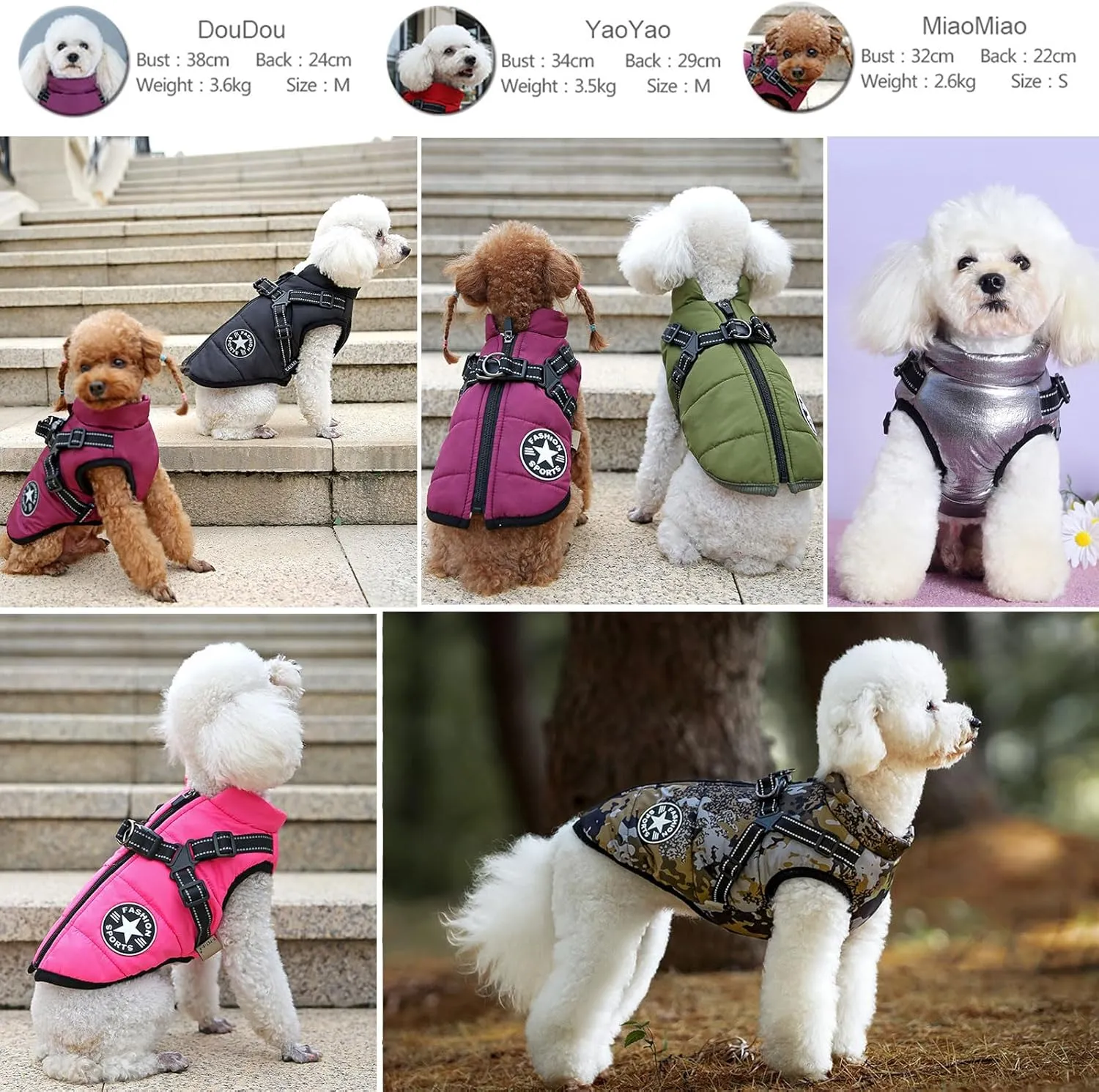 Small Dog Jacket with Harness, Outdoor Dog Sport Vest, Outdoor Warm Pet Winter Coat Harness for Cats Puppy Small Dogs