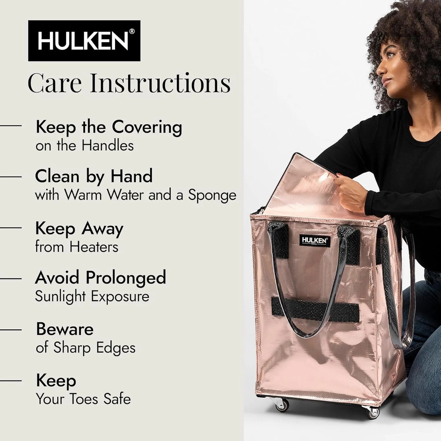 (Small, Rose Gold) Reusable Grocery Bag On Wheels, Shopping Trolley, Rolling Tote, Zipper Closure, Lightweight, Carries Up to 66 lb, Folds Flat