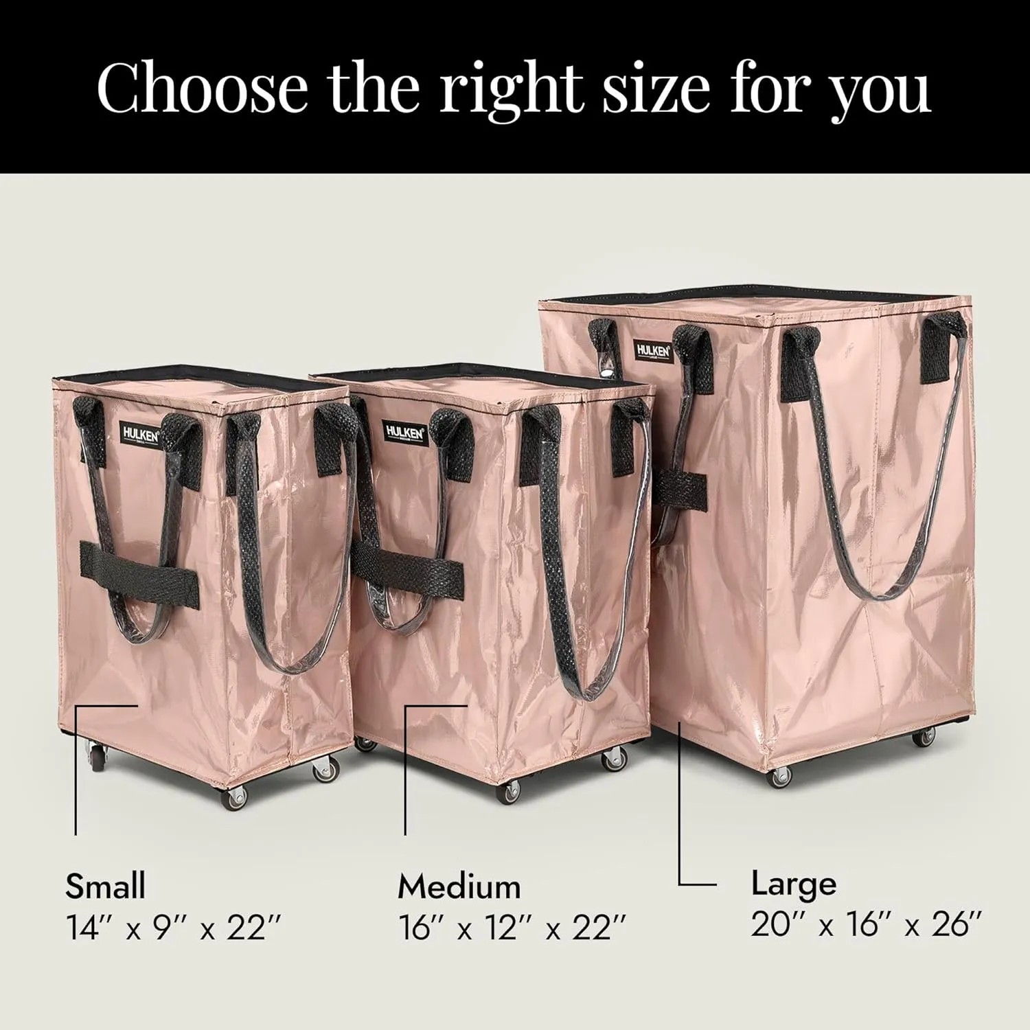 (Small, Rose Gold) Reusable Grocery Bag On Wheels, Shopping Trolley, Rolling Tote, Zipper Closure, Lightweight, Carries Up to 66 lb, Folds Flat