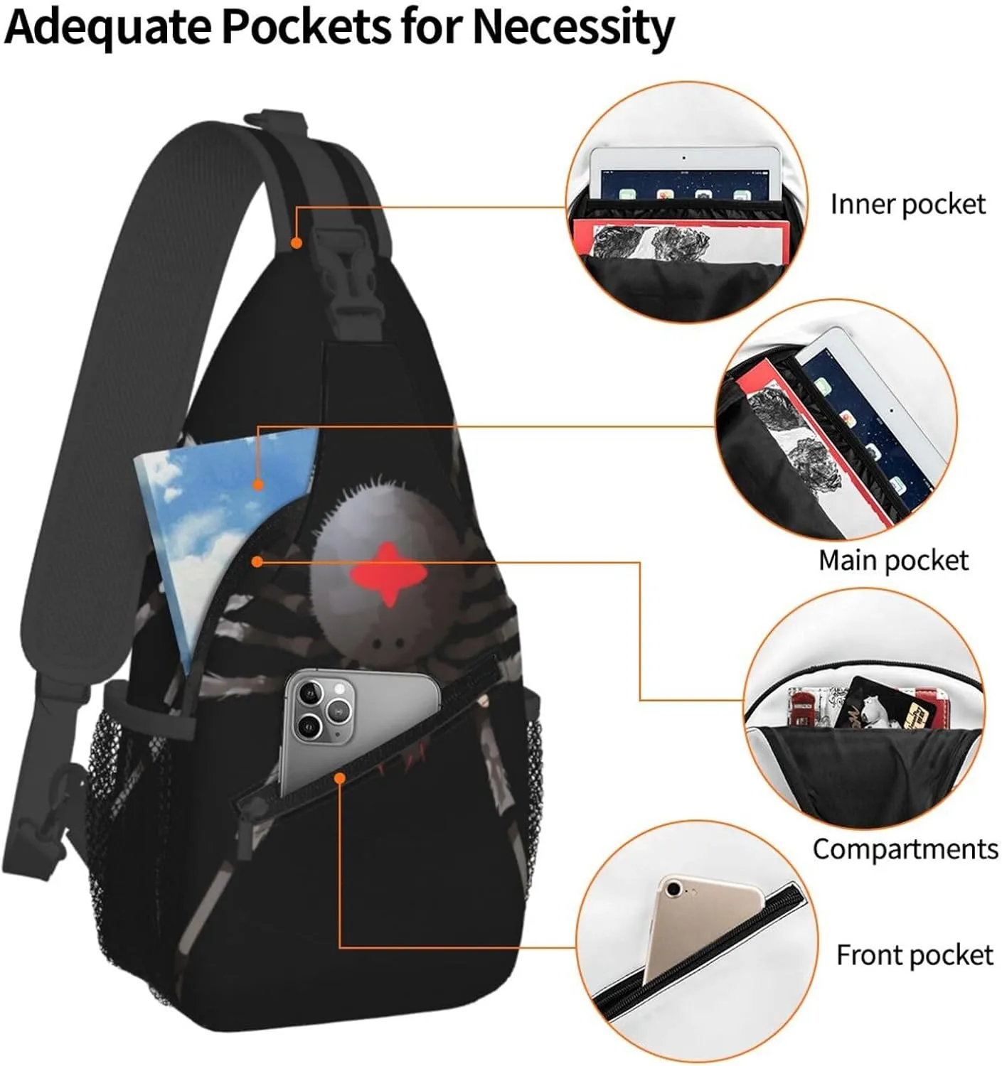 Small Sling Bag Black Spider Crossbody Backpack For Men & Women,Stylish Cross Chest Bag Diagonally