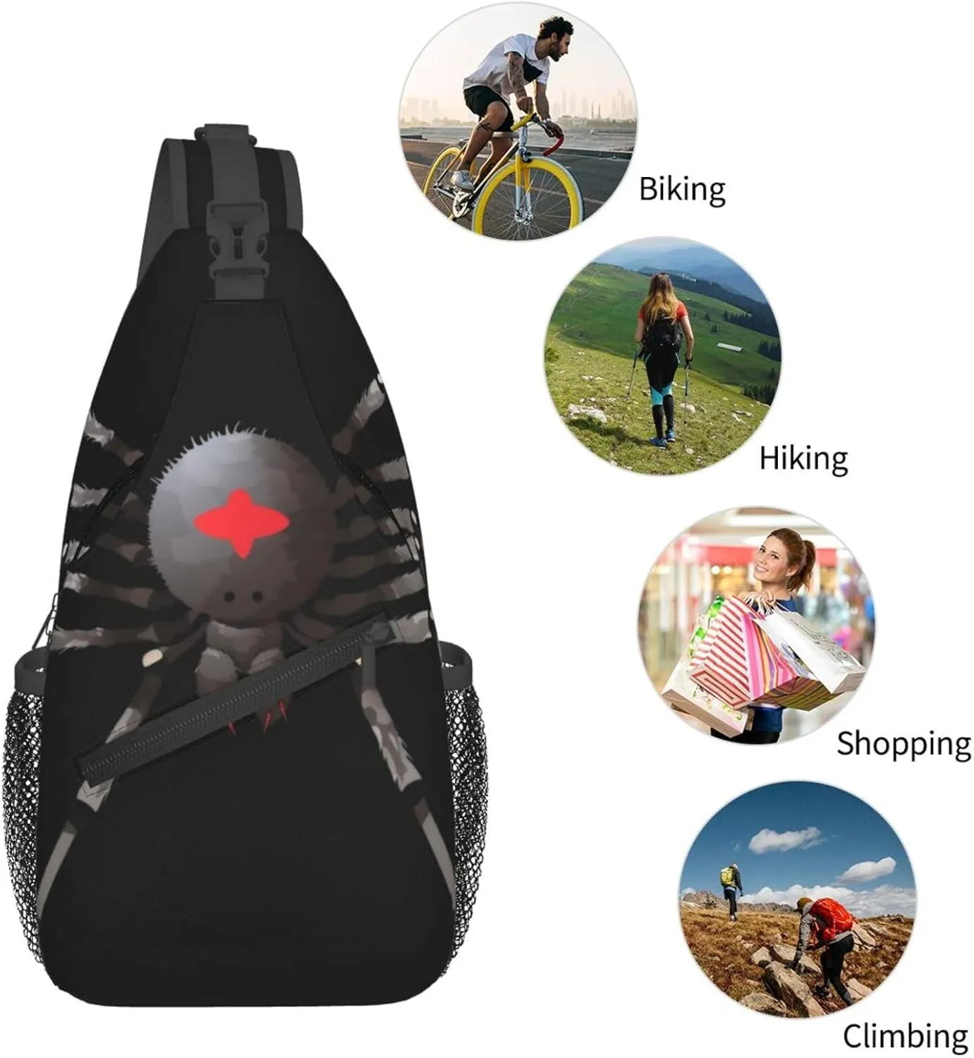 Small Sling Bag Black Spider Crossbody Backpack For Men & Women,Stylish Cross Chest Bag Diagonally