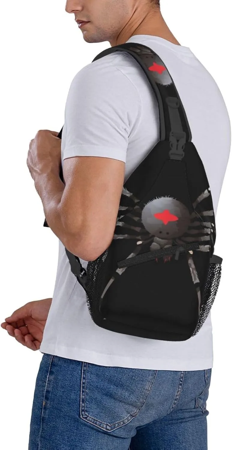 Small Sling Bag Black Spider Crossbody Backpack For Men & Women,Stylish Cross Chest Bag Diagonally